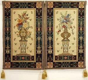 TAPESTRY PAIR - Mums & Apple Blossoms in Pedestal Vases - Picture 1 of 11
