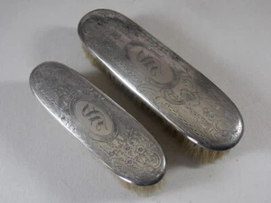 2 Antique Sterling Silver Plated Monogrammed Hair Brush DS Co Lint Clothes - Picture 1 of 5