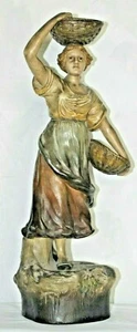 Auguste OTTO: La porteuse de panier. Terre cuite polychrome signée h:60cm - Imagen 1 de 10