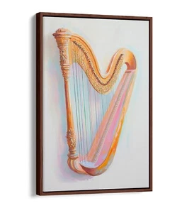 ACRYLIC PAINTING OF IRISH HARP -DEEP FLOAT EFFECT FRAMED CANVAS WALL ART PRINT - Picture 1 of 12