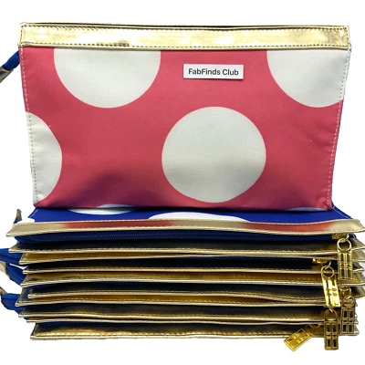 6x Bolsas de Maquillaje Cosmético Elizabeth Arden Cartera Organizador Rosa y Azul Polkadot Foto 1 de 4