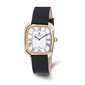Mens Charles Hubert IP 2-tone Square Brown Leather Band Watch - Picture 1 of 5