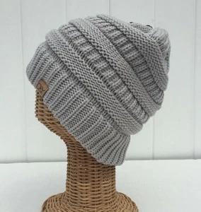 Winter Warm Chunky Thick Stretchy Knit Slouchy Beanie Skull Cap Hat Soft Gray #F - Picture 1 of 4