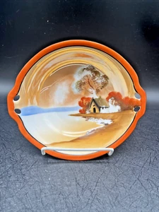 Antique Noritake Morimura Lustreware Bowl House by the Lake Orange Rim 6 1/8" D - Picture 1 of 12