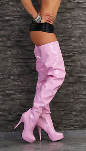 Paint crotch platform overknee high heels size 36-46 pink NEW gogo dance, party