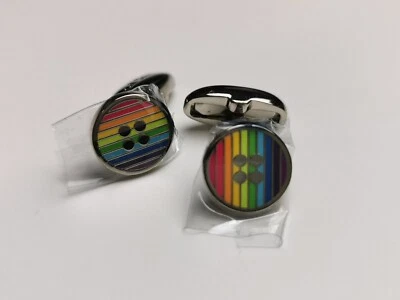 Gemelos Paul Smith Artist Botón Rayas Barra en T (NUEVO EN CAJA) Firma Efecto Plateado Foto 1 de 4