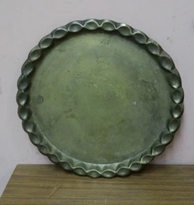 Vintage Moroccan Handmade Brass Round 15" Tray Plate Morocco Scalloped Edge - Picture 1 of 5