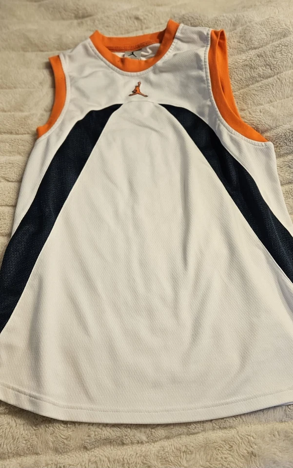 JORDAN Sleeveless White/ Orange/ Blue Jersey Youth Sz Large Great Condition  - Image 1 of 4