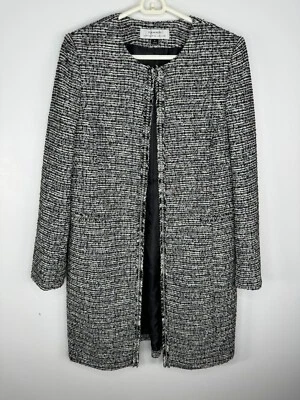 Jaqueta Blazer Tahari Arthur S. Levine Tweed Manga Longa Preta Branca Tamanho 8 - Imagem 1 de 4