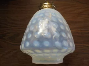 ANTIQUE OPAL BLUE COIN DOT PATTERN GLASS LAMP SHADE-STUNNING & GREAT COLOR - Picture 1 of 4