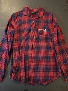 NFL Junior's Collection New England Patriot Button Up Plaid Flannel Sz Medium - Picture 1 of 6