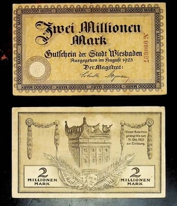1923 Deutschland WIESBADEN 2 Millionen/2.000.000 Mark Banknote - Bild 1 von 2