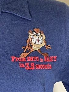 Vintage 90s Looney Tunes Taz From Zero To Nasty Womens Polo Shirt 14/16 Blue - Picture 1 of 8