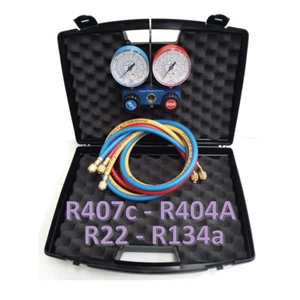 3S - NEU 2 WEGE MONTEURHILFE MANOMETER Kältemittelskala R404A R407C R134A R22 - Bild 1 von 6