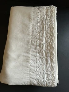 Vtg California King Cotton Blend Flat Sheet Ivory Eyelet Embroidered 102x104 - Picture 1 of 20