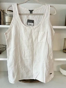 Eddie Bauer Ivory Striped Vista Point Lightweight Tank Top for Women M Linen - Picture 1 of 7