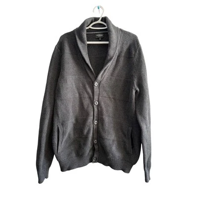 Express Gris Chal Cuello Botón Algodón Suéter Para Hombre XL Preppy Abuelo Acogedor Foto 1 de 4