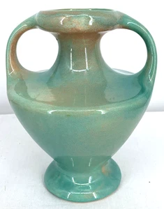 California Double Handle Pottery Vase #521 Green Pink Drip Glaze 8” MCM Vtg - Picture 1 of 7