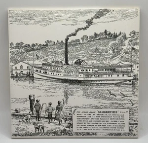 Keramik Bild Fliese Wandfliese Kunst 1888 Dampfschiff Saugerties Brooklyn NY - Bild 1 von 6