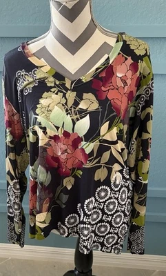 Camiseta Johnny Was "Sierra" Favorita Manga Larga Cuello en V, Floral, Súper Suave, XL Foto 1 de 3