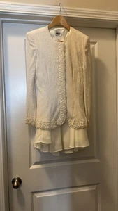 Vintage Leslie Fay Ivory Pearl Beaded 2 Piece Skirt Suit Size 6 Bridal USA - Picture 1 of 11