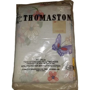 Vintage Paar Standard Kissenbezüge weiß Gänseblümchen Schmetterlingsmuster neu USA Thomaston - Bild 1 von 6