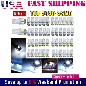 50PCS T10 Side Wedge 5-SMD 5050 Car LED Map Light Bulbs W5W 2825 158 192 168 194 - Picture 1 of 15