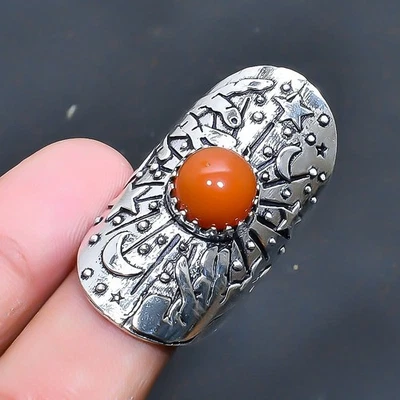 Anillo de joyería de piedras preciosas de cornalina hecho a mano talla EE. UU. 8,5 R579 Foto 1 de 3