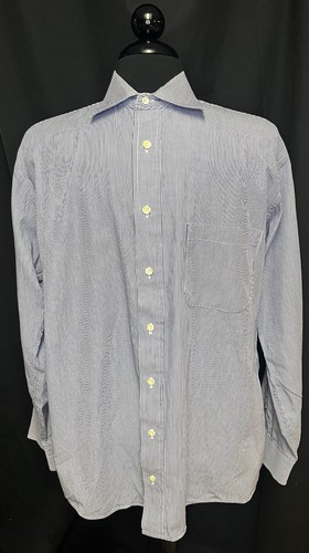 Camicia elegante vintage Burberrys Of London uomo con bottoni blu bianca a righe 16 34