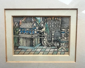 HANS SEBALD BEHAM COLORED WOODCUT ANTIQUE PRINT, 1500'S, FRAMED & MATTED, RARE! - Picture 1 of 4