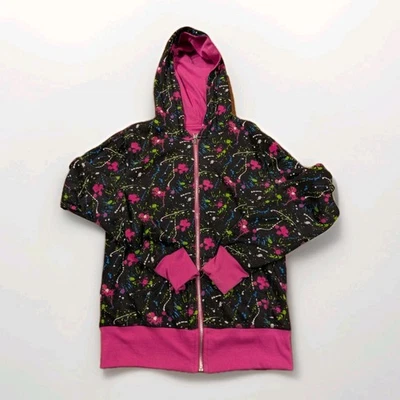 Sudadera con Capucha Mujer Pequeña Reversible Rosa Cremallera Negra Pintura Salpicaduras Y2K Hip Hop Retro Foto 1 de 4