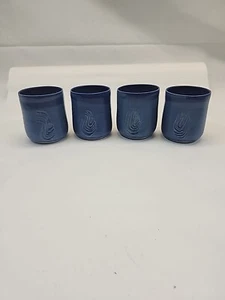 Studio Pottery Blue Handle Less Mugs Tumblers Signed,  Set Of 4 Unique  - Picture 1 of 11