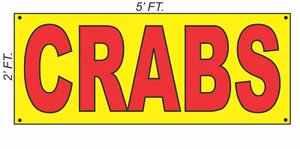 Giant CRABS Banner Sign 2x5 Yellow & Red Bright High Visibility!  - Picture 1 of 2