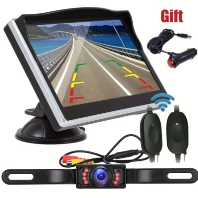 Wireless 5" HD Monitor Backup Camera Night Vision Rear View Parking System 12v - Image 1 of 4
