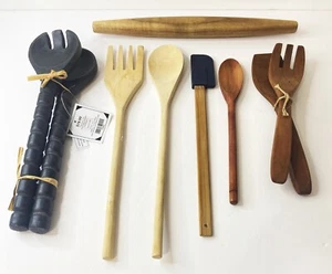 Lot 9 Wooden Spoons Primitive Country Kitchen Cooking Utensils New - Picture 1 of 5