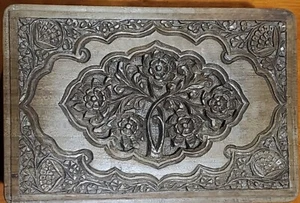 NOVICA India Carved Wood with Red Velvet Lining Jewelry Box Removable Tray GUC - Picture 1 of 16