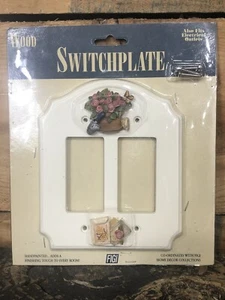 Vintage FIGI White Gardening Wood Double Rocker Switchplate Outlet Cover NOS - Picture 1 of 3