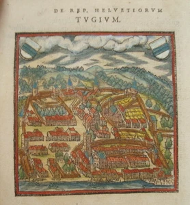 Train Tugium Switzerland Rare Beautifully Colored Woodblock Print Circa 1580 - Picture 1 of 1