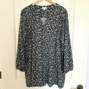 J. Jill Women's Cotton/Modal Round V-Neck Micro Floral Knit Tunic Blue Size XL - Picture 1 of 9