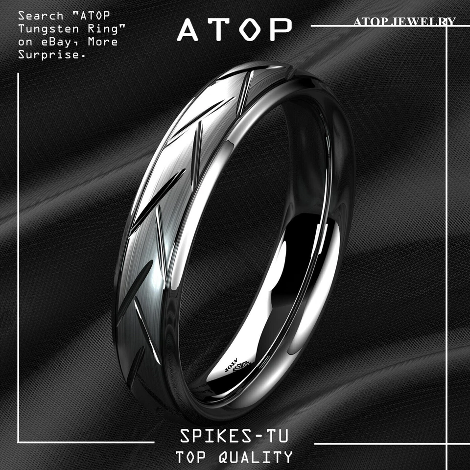 8/6mm Silver Brushed Tungsten Ring for Mens Wedding Band Bridal ATOP Jewelry - Image 1 of 4