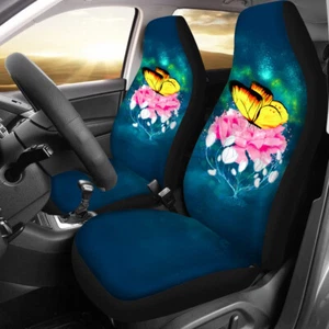 Universal Front Car Seat Covers Full Set of 2 Butterfly Flower Pattern for Women - Picture 1 of 15