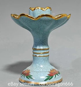 8" Song Dynastie China Ru Ofen Porzellan vergoldete Blumen Muster Kerzenhalter - Bild 1 von 9