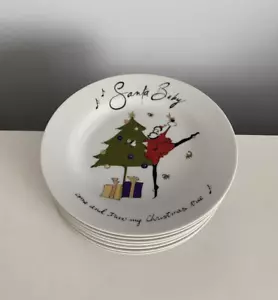 Pottery Barn Weihnachten Urlaub Salat/Dessert Teller 8,5" Santa Baby 7er Set - Bild 1 von 8