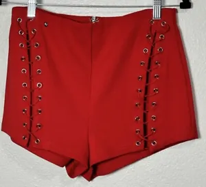 Superdown Revolve Women’s Red Short Short Shorts Shoelace Zipper Stretch Medium - Picture 1 of 4