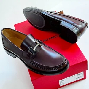 Ferragamo FORT Gancini Brown 8.5 D Leather Men's Dress Slip-on Burgundy Loafers - Picture 1 of 7