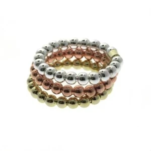 925 Silver Tri Color Beaded Three Ring Set Size 7 - Photo 1/1