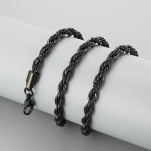 Huge Black Fashion Twist Chain Rope Necklace Stainless Steel For Mens 7mm 24'' - Picture 1 of 4