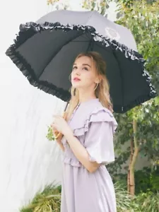 All-Weather Umbrella Sunshade & UV Cut Frilled Parasol Black Japan Free Shipping - Picture 1 of 6