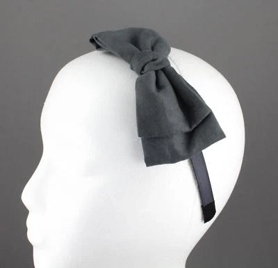 Faixa de cabeça cinza escuro tecido de camurça artificial laço lateral grande faixa de cabelo dentes cinza - Imagem 1 de 4