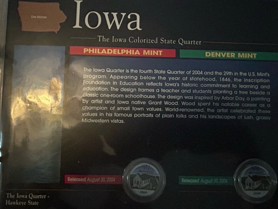 Collectible Coins - 2004 P & D Iowa Colorized State Quarters - Image 1 of 4